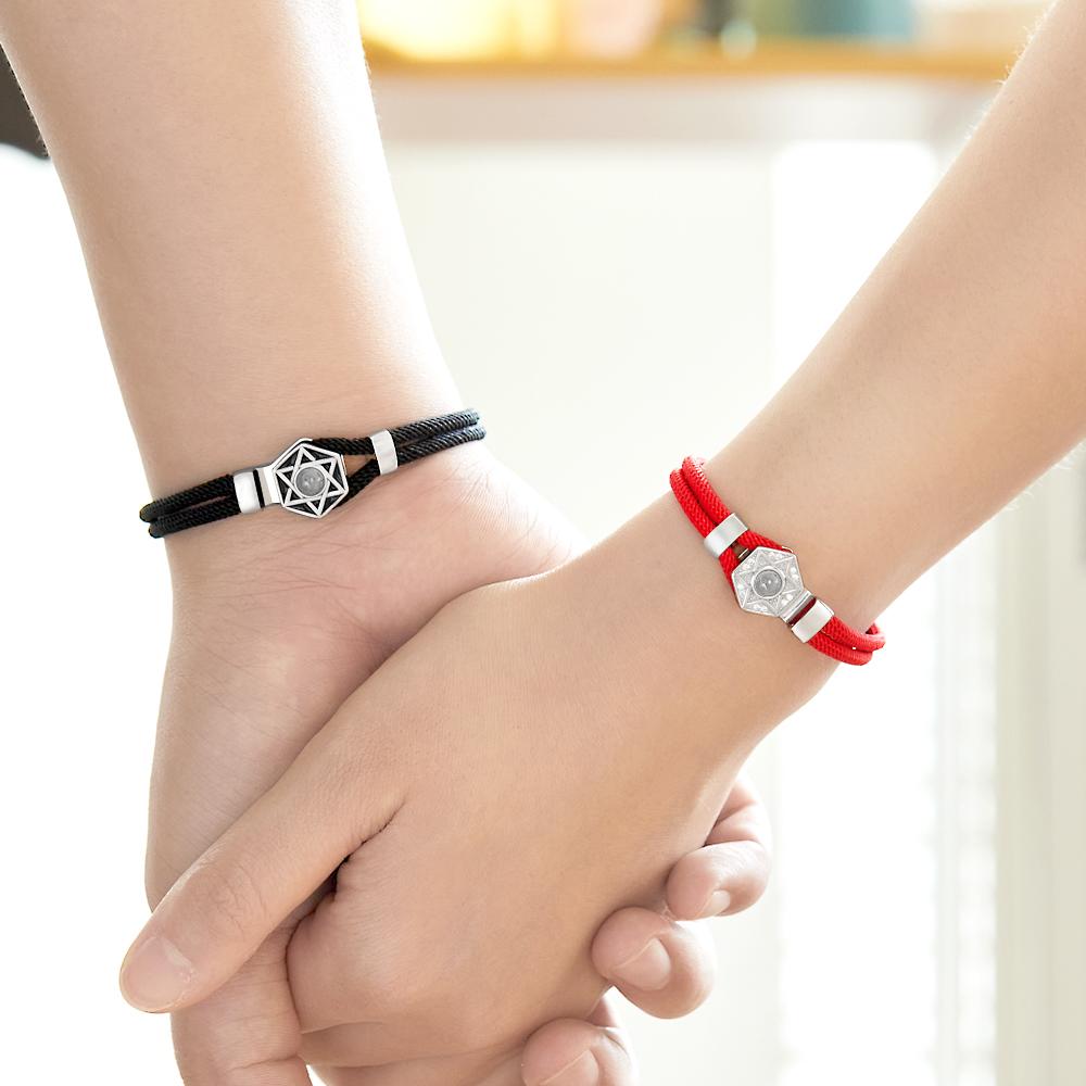 Custom Projection Bracelet Hexagram Couple Braided Bracelet S925 Silver - Coolpeacock