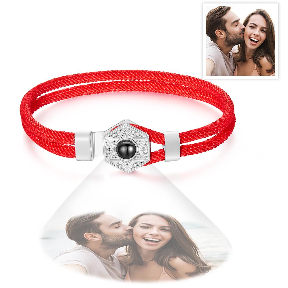 Custom Projection Bracelet Hexagram Couple Braided Bracelet S925 Silver - Coolpeacock