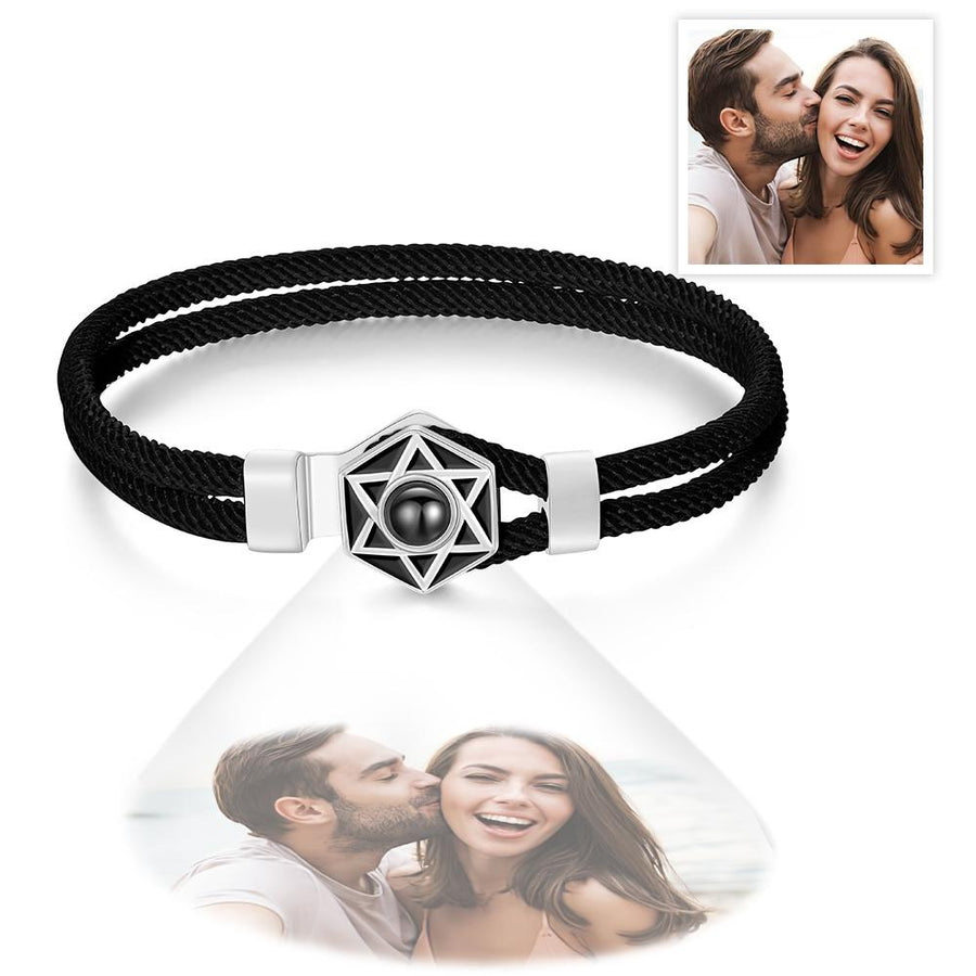 Custom Projection Bracelet Hexagram Couple Braided Bracelet S925 Silver - Coolpeacock