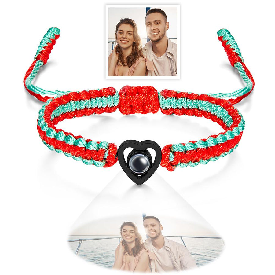 Custom Projection Photo Bracelet Weave Heart - shaped Commemorate Gifts - Coolpeacock