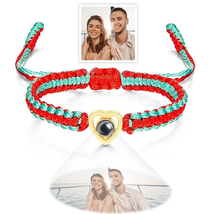 Custom Projection Photo Bracelet Weave Heart - shaped Commemorate Gifts - Coolpeacock