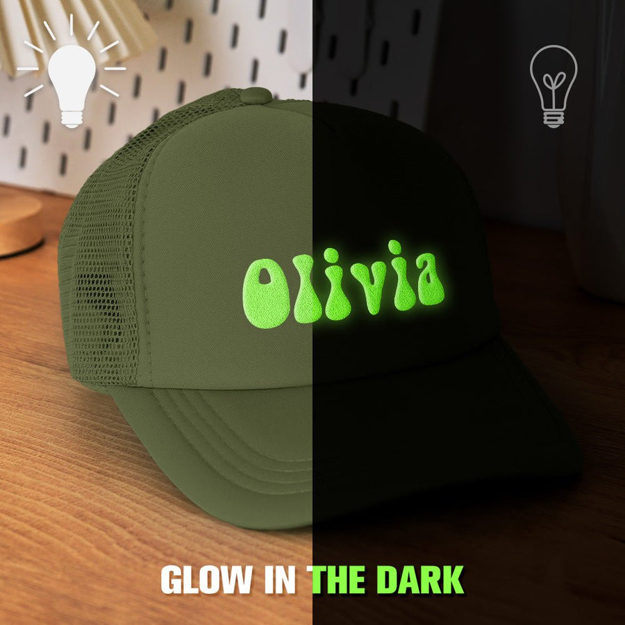 Custom Puff Print Trucker Hat Personalized Glow - in - the - dark Foam Trucker Caps for Adult Back to School Gift - Coolpeacock