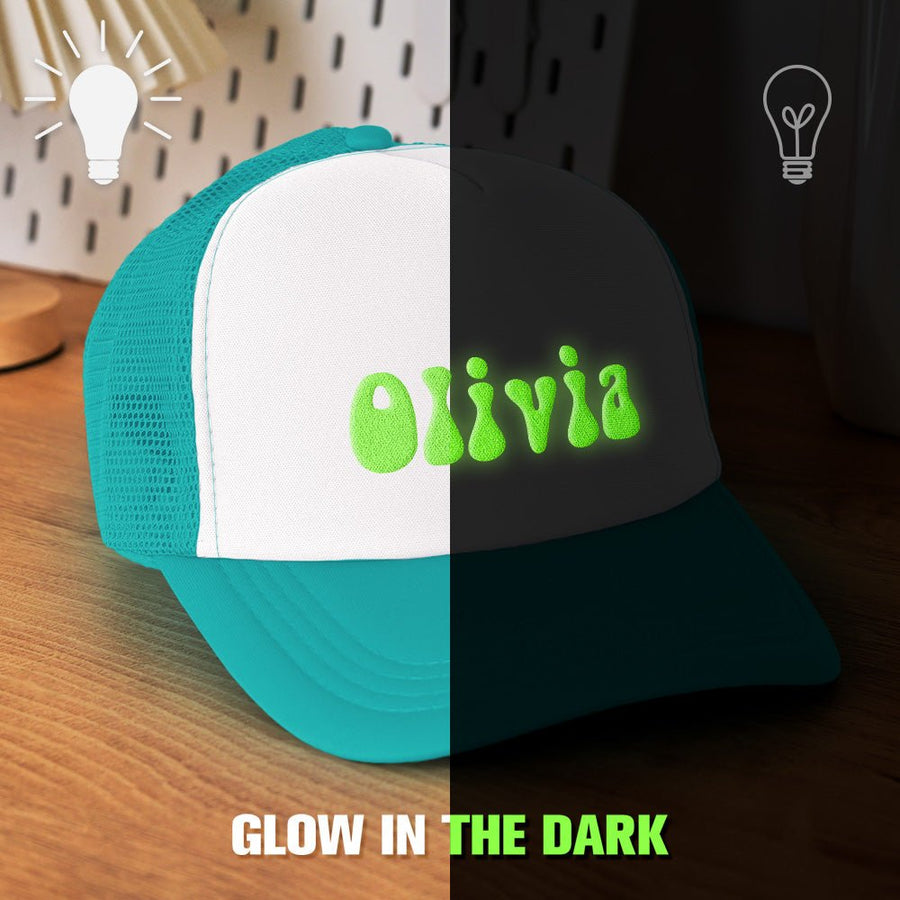 Custom Puff Print Trucker Hat Personalized Glow - in - the - dark Foam Trucker Caps for Adult Back to School Gift - Coolpeacock