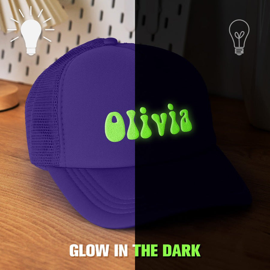 Custom Puff Print Trucker Hat Personalized Glow - in - the - dark Foam Trucker Caps for Adult Back to School Gift - Coolpeacock