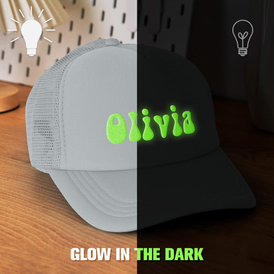 Custom Puff Print Trucker Hat Personalized Glow - in - the - dark Foam Trucker Caps for Adult Back to School Gift - Coolpeacock