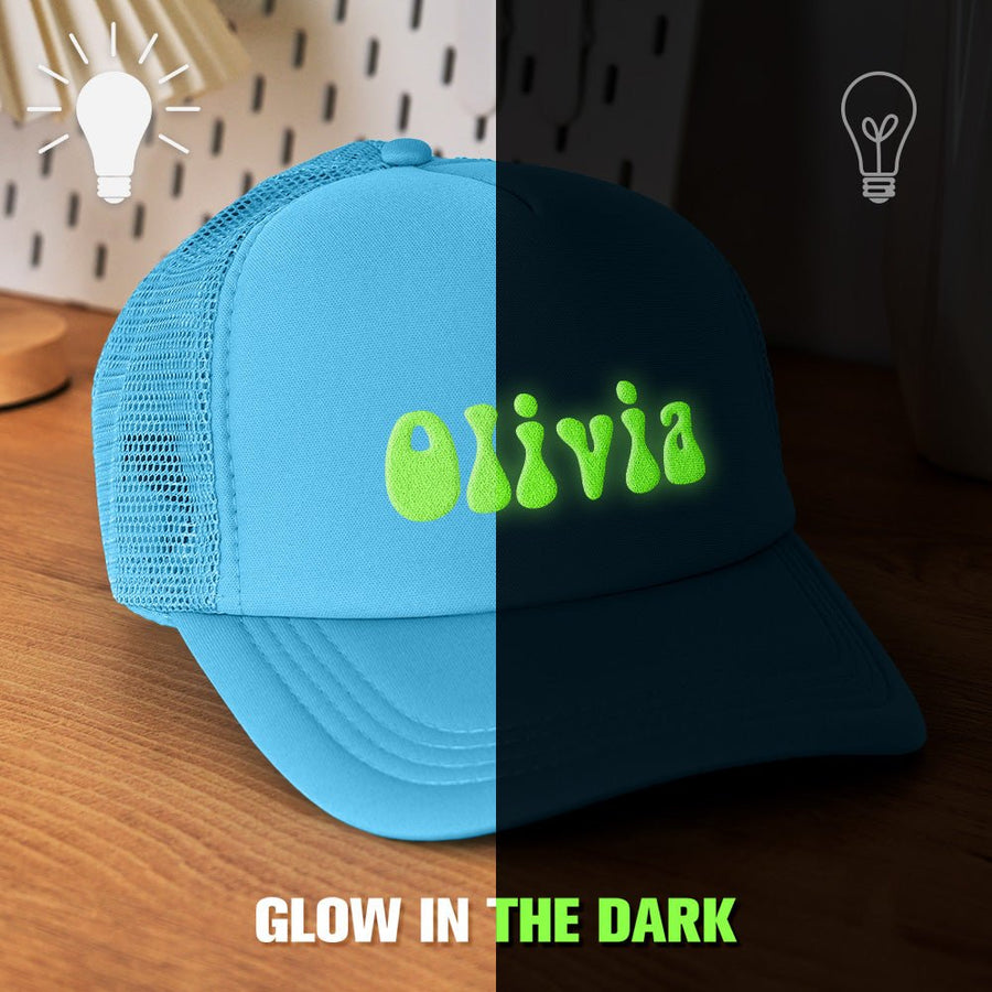 Custom Puff Print Trucker Hat Personalized Glow - in - the - dark Foam Trucker Caps for Adult Back to School Gift - Coolpeacock