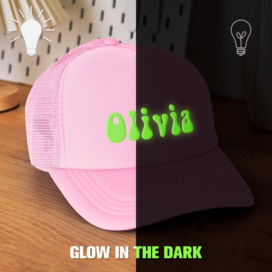 Custom Puff Print Trucker Hat Personalized Glow - in - the - dark Foam Trucker Caps for Adult Back to School Gift - Coolpeacock