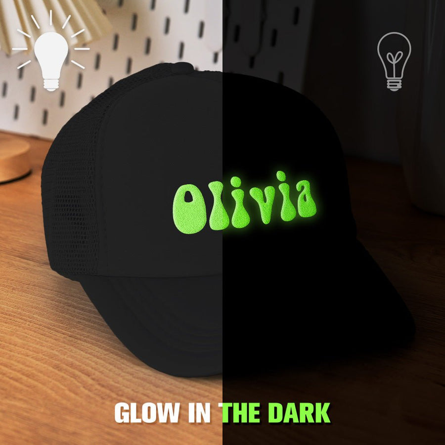 Custom Puff Print Trucker Hat Personalized Glow - in - the - dark Foam Trucker Caps for Adult Back to School Gift - Coolpeacock