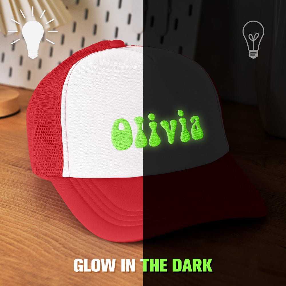 Custom Puff Print Trucker Hat Personalized Glow - in - the - dark Foam Trucker Caps for Adult Back to School Gift - Coolpeacock
