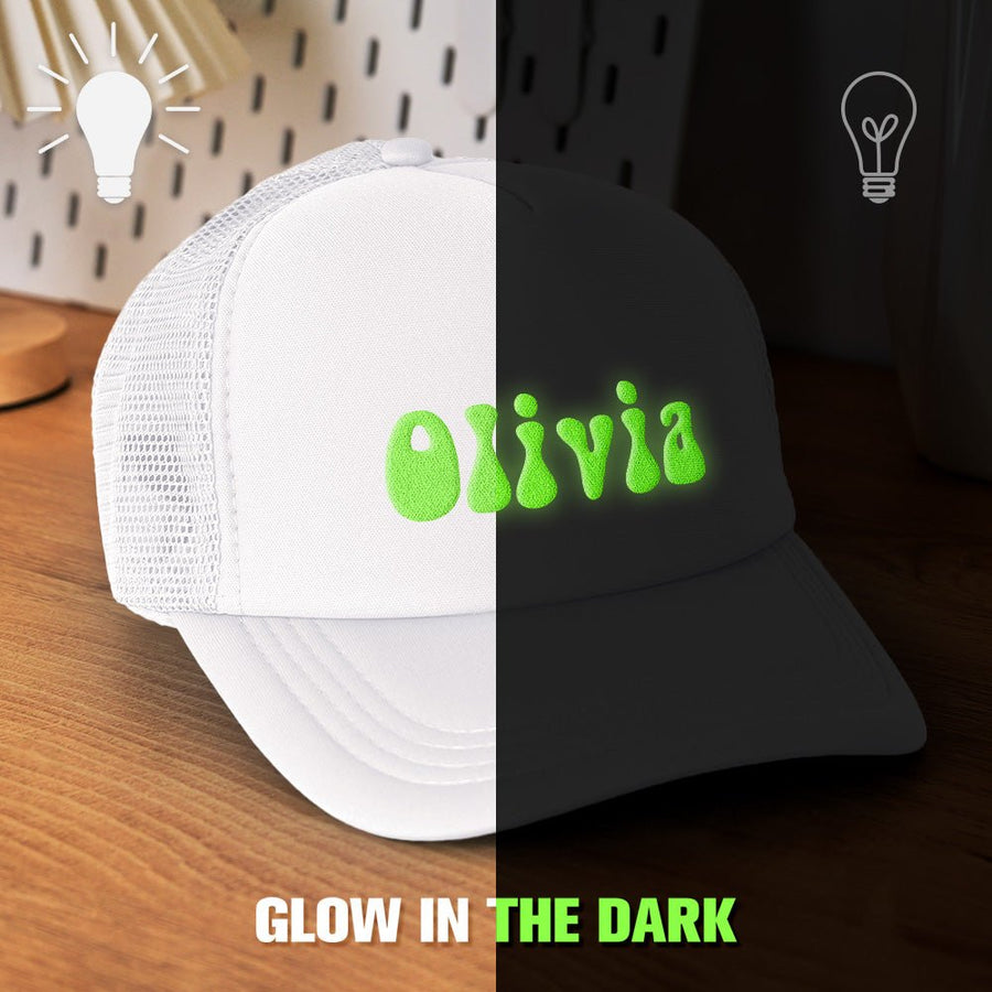 Custom Puff Print Trucker Hat Personalized Glow - in - the - dark Foam Trucker Caps for Adult Back to School Gift - Coolpeacock
