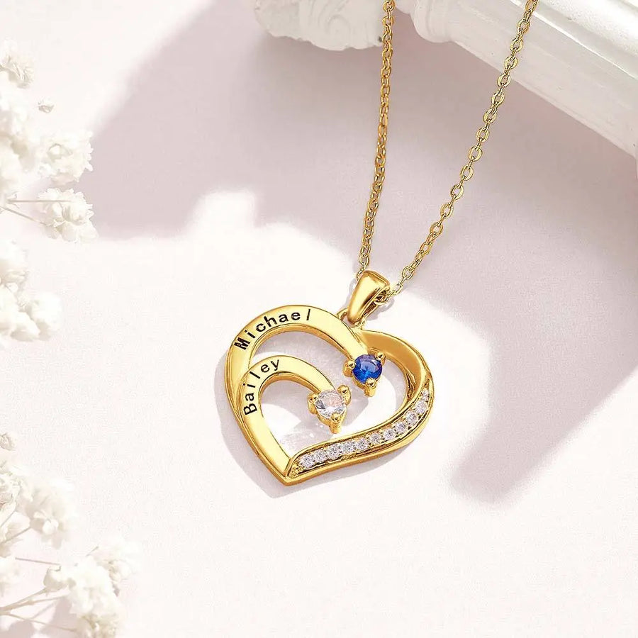 Personalized Heart Necklace Custom Family Name Birthstone Necklace Gift for Mother Grandma