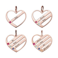 Engraved Heart Name Necklace Custom Family Birthstone Mom Necklace S925 Silver