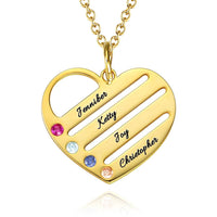 Engraved Heart Name Necklace Custom Family Birthstone Mom Necklace S925 Silver