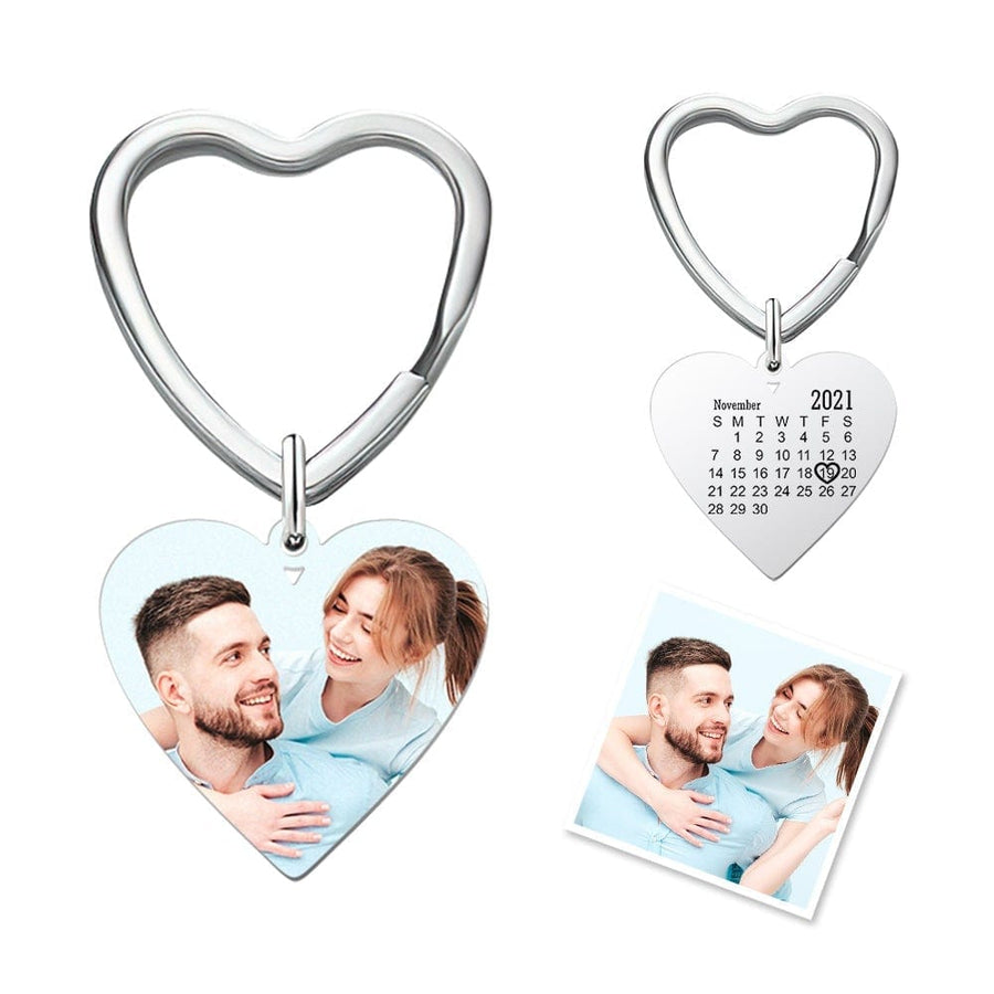 Engraved Keychain with Photo Gifts for Mom with Heart 3 Colors - Coolpeacock