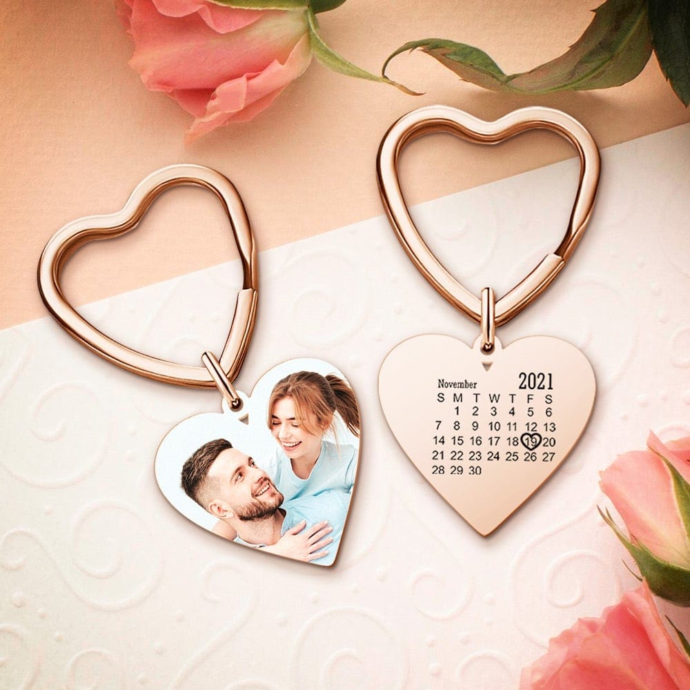 Engraved Keychain with Photo Gifts for Mom with Heart 3 Colors - Coolpeacock