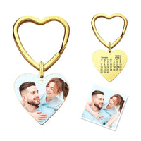 Engraved Keychain with Photo Gifts for Mom with Heart 3 Colors - Coolpeacock