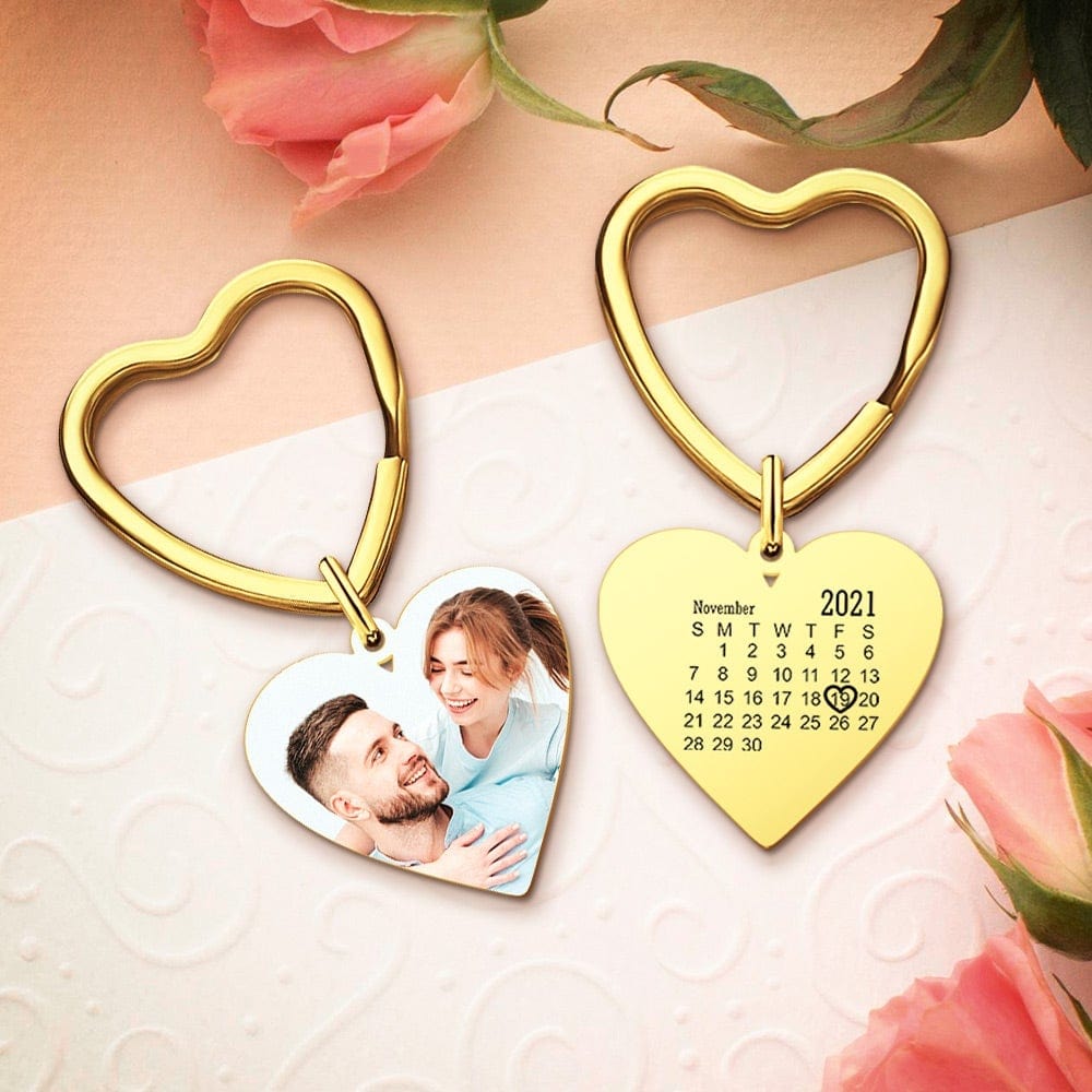 Engraved Keychain with Photo Gifts for Mom with Heart 3 Colors - Coolpeacock