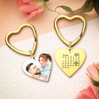 Engraved Keychain with Photo Gifts for Mom with Heart 3 Colors - Coolpeacock