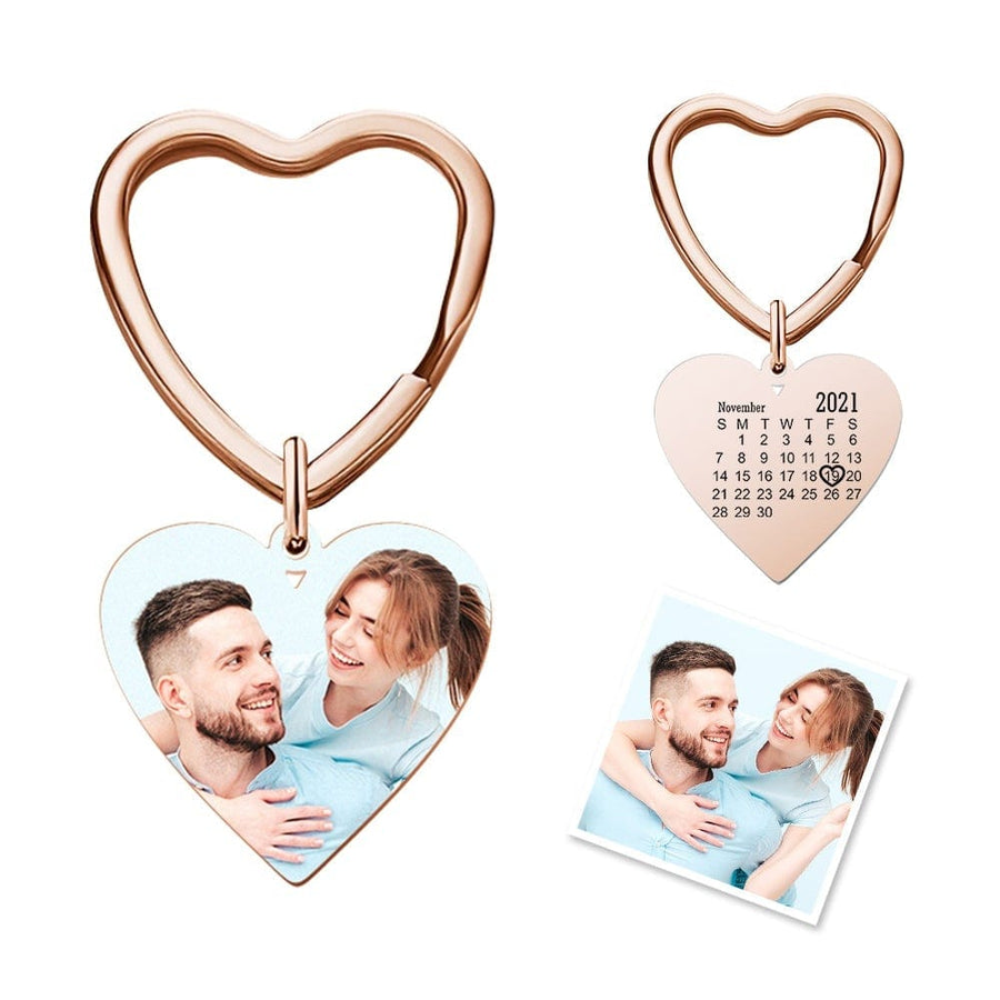 Engraved Keychain with Photo Gifts for Mom with Heart 3 Colors - Coolpeacock