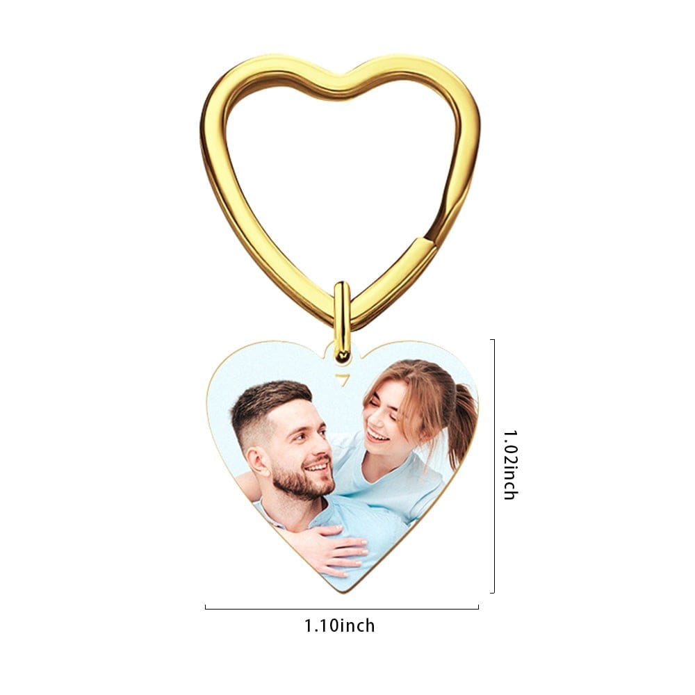 Engraved Keychain with Photo Gifts for Mom with Heart 3 Colors - Coolpeacock