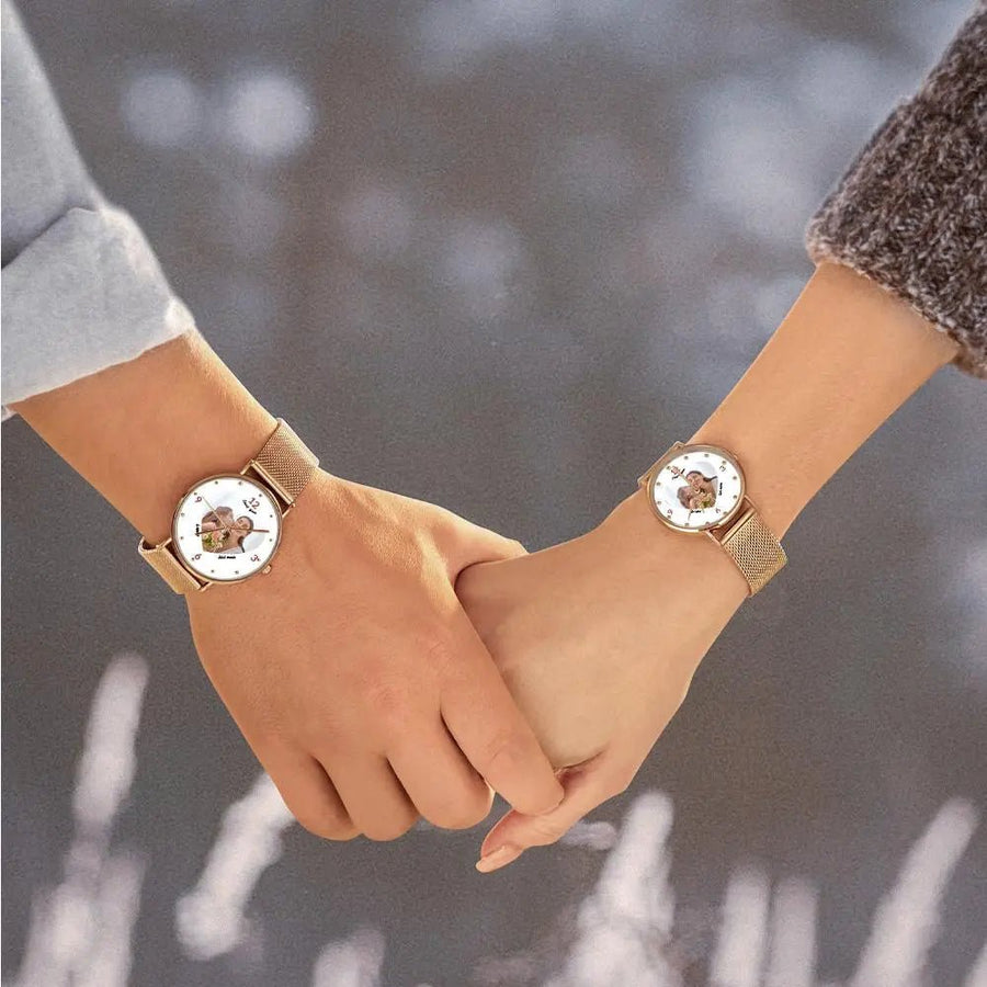Engraved Rose Gold Alloy Bracelet Photo Watch 36mm Gifts for Mom - Coolpeacock