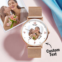Engraved Rose Gold Alloy Bracelet Photo Watch 36mm Gifts for Mom - Coolpeacock