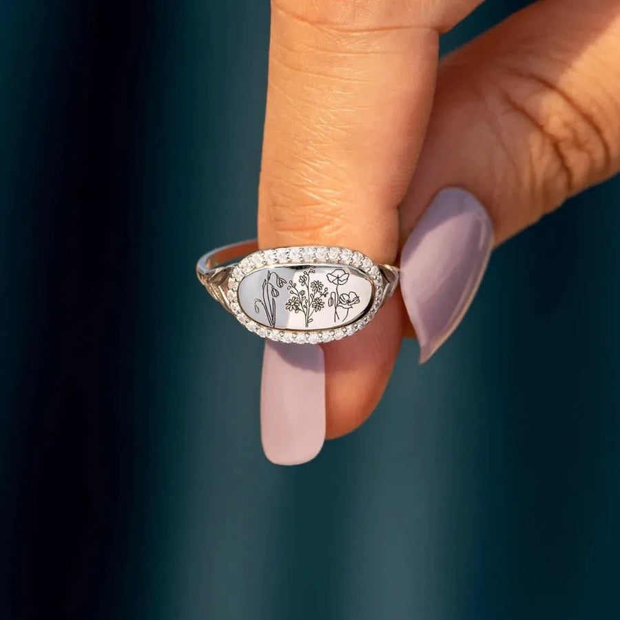 Flower Epoxy Gum Oil Inlaid Zircon Ring - Coolpeacock