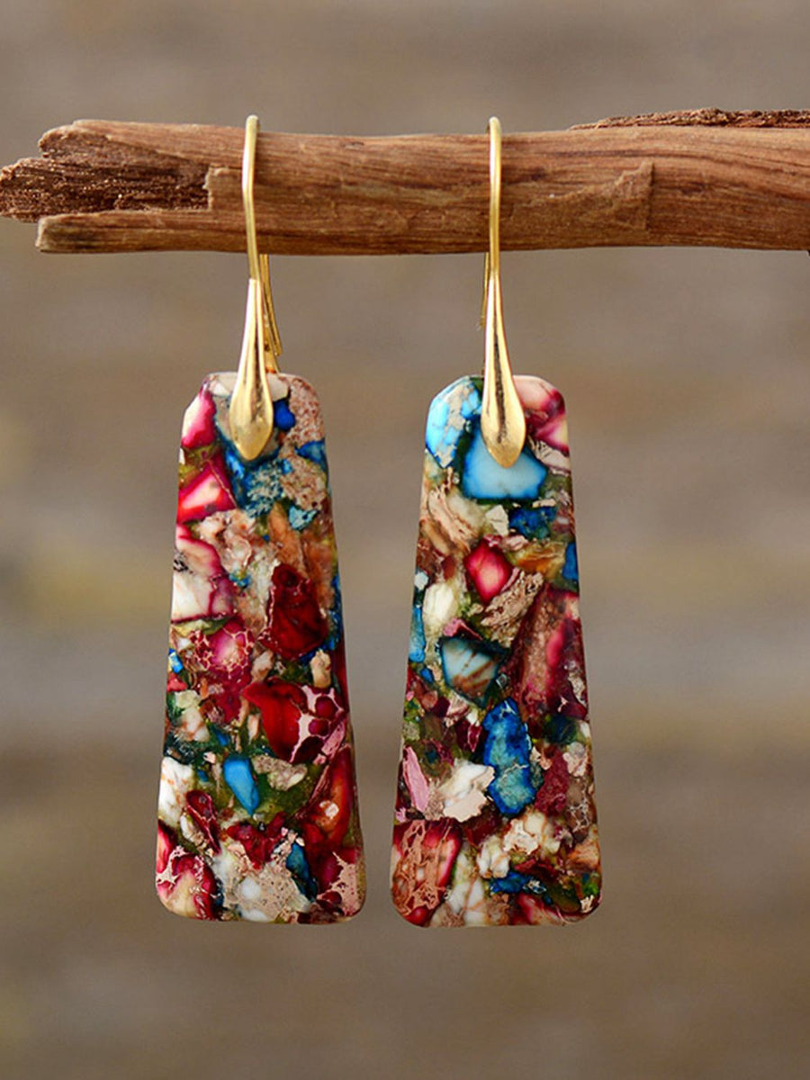 Geometrical Shape Imperial Jasper Dangle Earrings - Coolpeacock