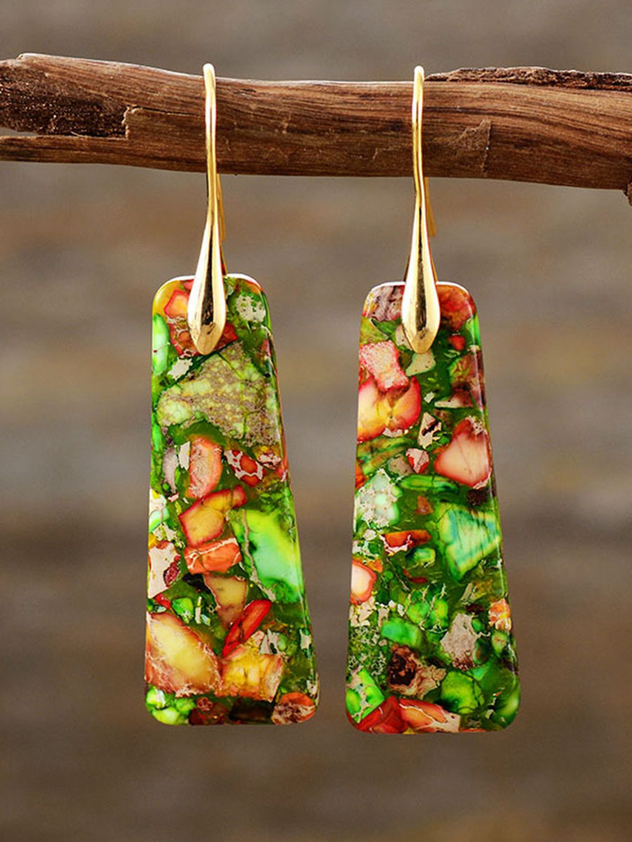 Geometrical Shape Imperial Jasper Dangle Earrings - Coolpeacock