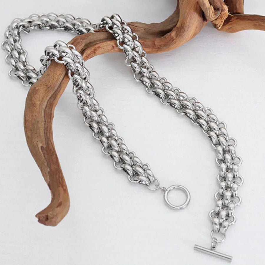 Gold Chain Link Jewelry Set with Necklace and Bracelet - Coolpeacock