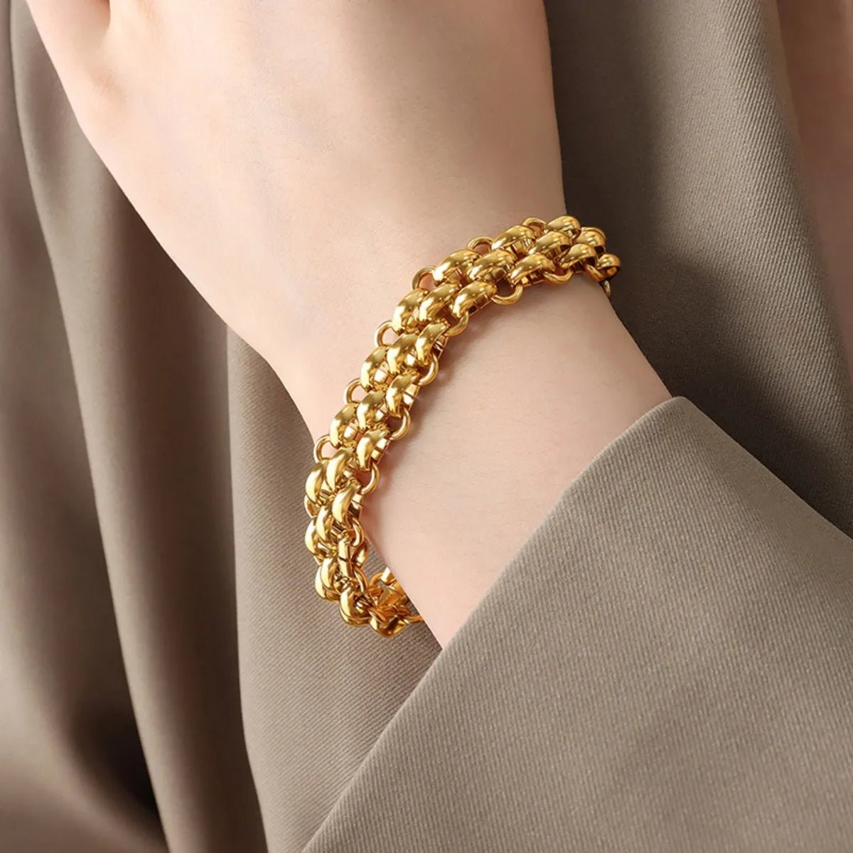 Gold Chain Link Jewelry Set with Necklace and Bracelet - Coolpeacock