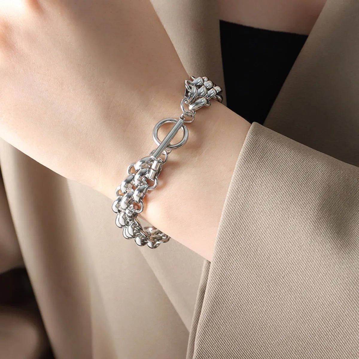 Gold Chain Link Jewelry Set with Necklace and Bracelet - Coolpeacock