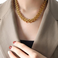 Gold Chain Link Jewelry Set with Necklace and Bracelet - Coolpeacock