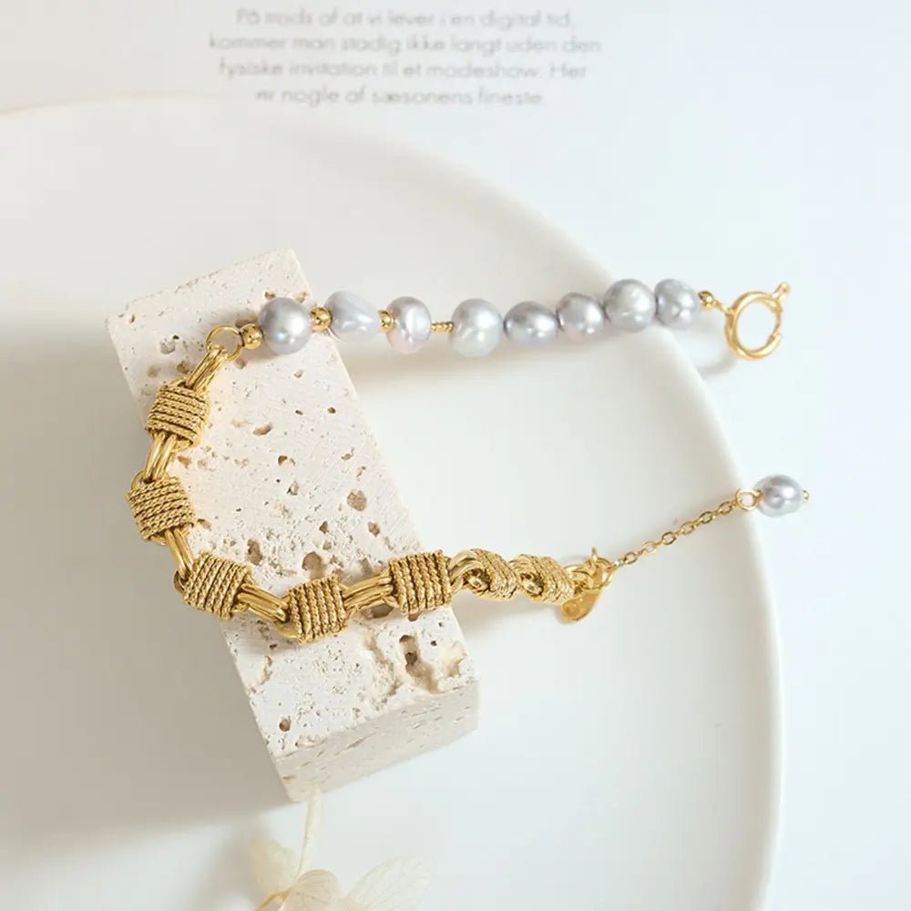 Half Pearl Half Chain Stainless Steel Bracelet - Coolpeacock