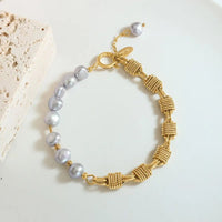 Half Pearl Half Chain Stainless Steel Bracelet - Coolpeacock
