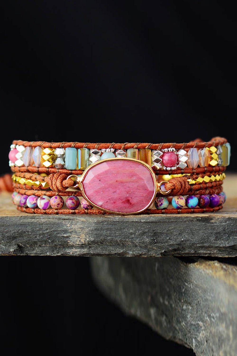 Handmade Crystal Beaded Natural Stone Bracelet - Coolpeacock