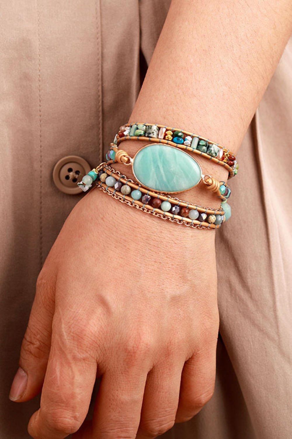 Handmade Natural Stone Beaded Triple Layer Bracelet - Coolpeacock