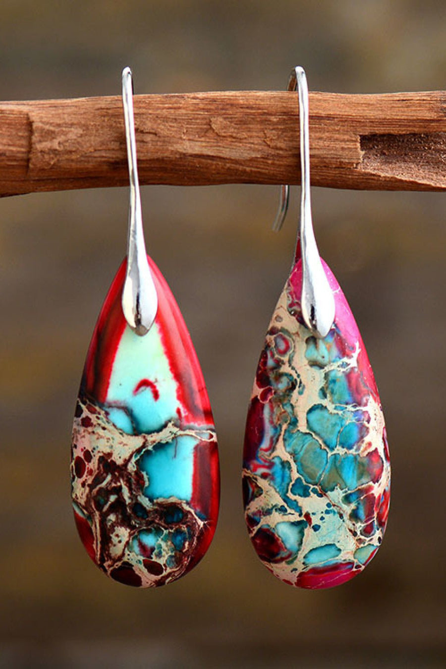 Handmade Teardrop Shape Natural Stone Dangle Earrings - Coolpeacock