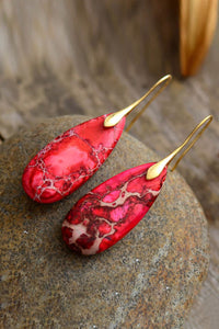Handmade Teardrop Shape Natural Stone Dangle Earrings - Coolpeacock