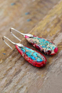 Handmade Teardrop Shape Natural Stone Dangle Earrings - Coolpeacock