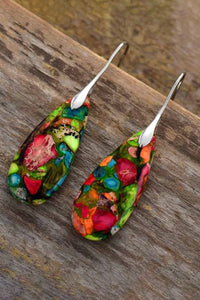 Handmade Teardrop Shape Natural Stone Dangle Earrings - Coolpeacock