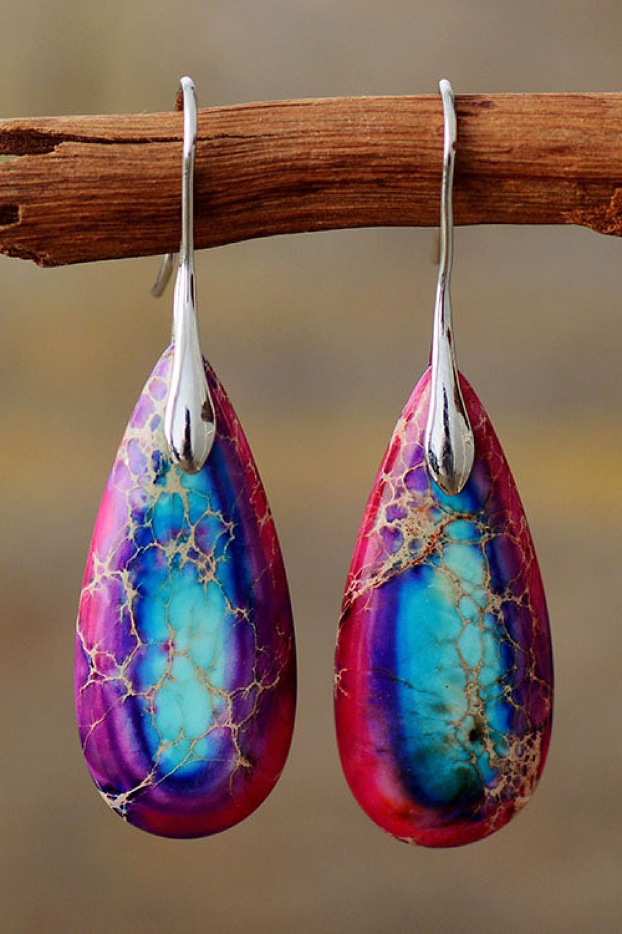 Handmade Teardrop Shape Natural Stone Dangle Earrings - Coolpeacock