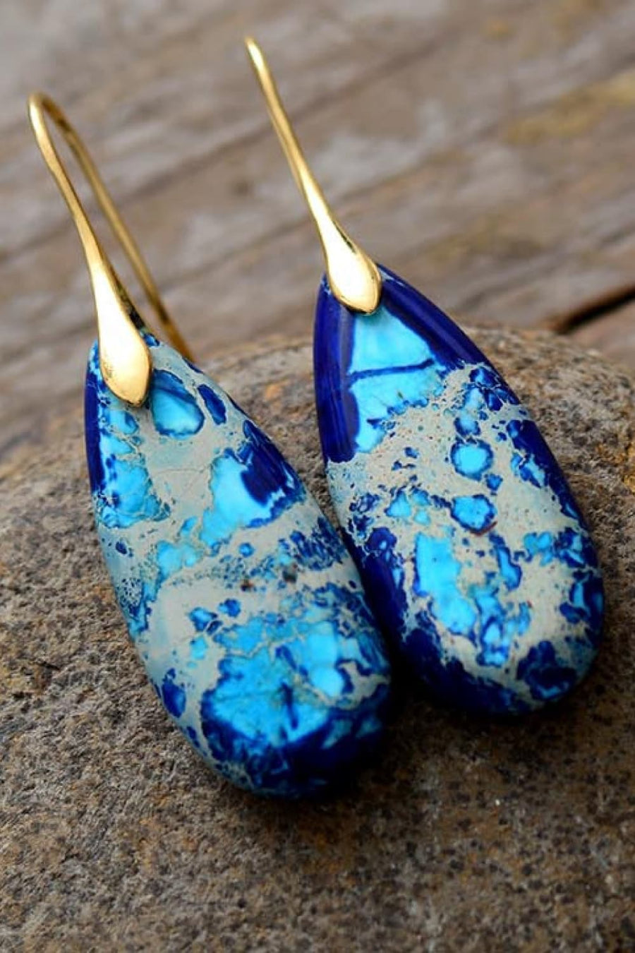 Handmade Teardrop Shape Natural Stone Dangle Earrings - Coolpeacock