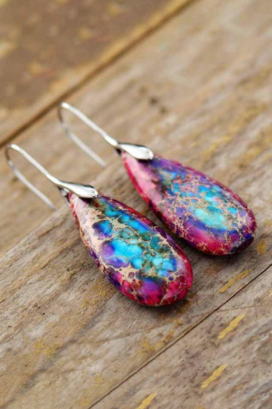 Handmade Teardrop Shape Natural Stone Dangle Earrings - Coolpeacock