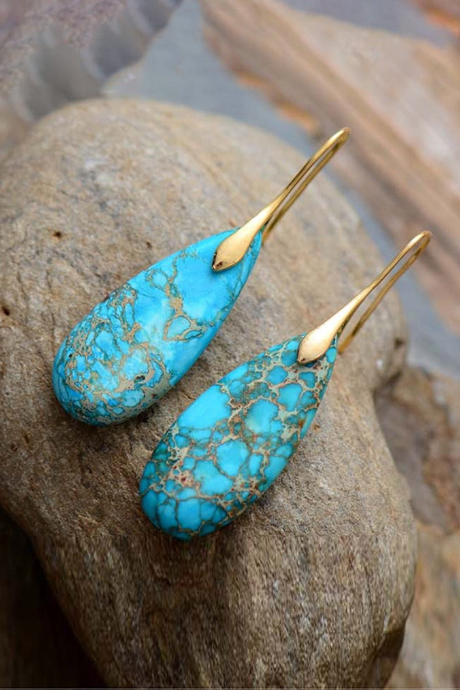 Handmade Teardrop Shape Natural Stone Dangle Earrings - Coolpeacock