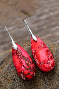 Handmade Teardrop Shape Natural Stone Dangle Earrings - Coolpeacock