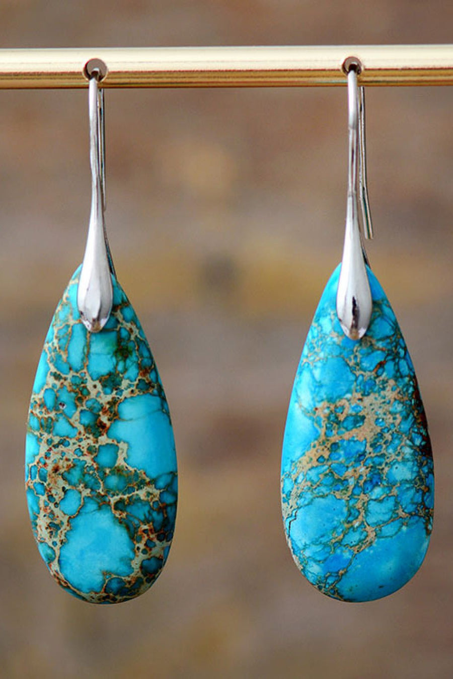 Handmade Teardrop Shape Natural Stone Dangle Earrings - Coolpeacock