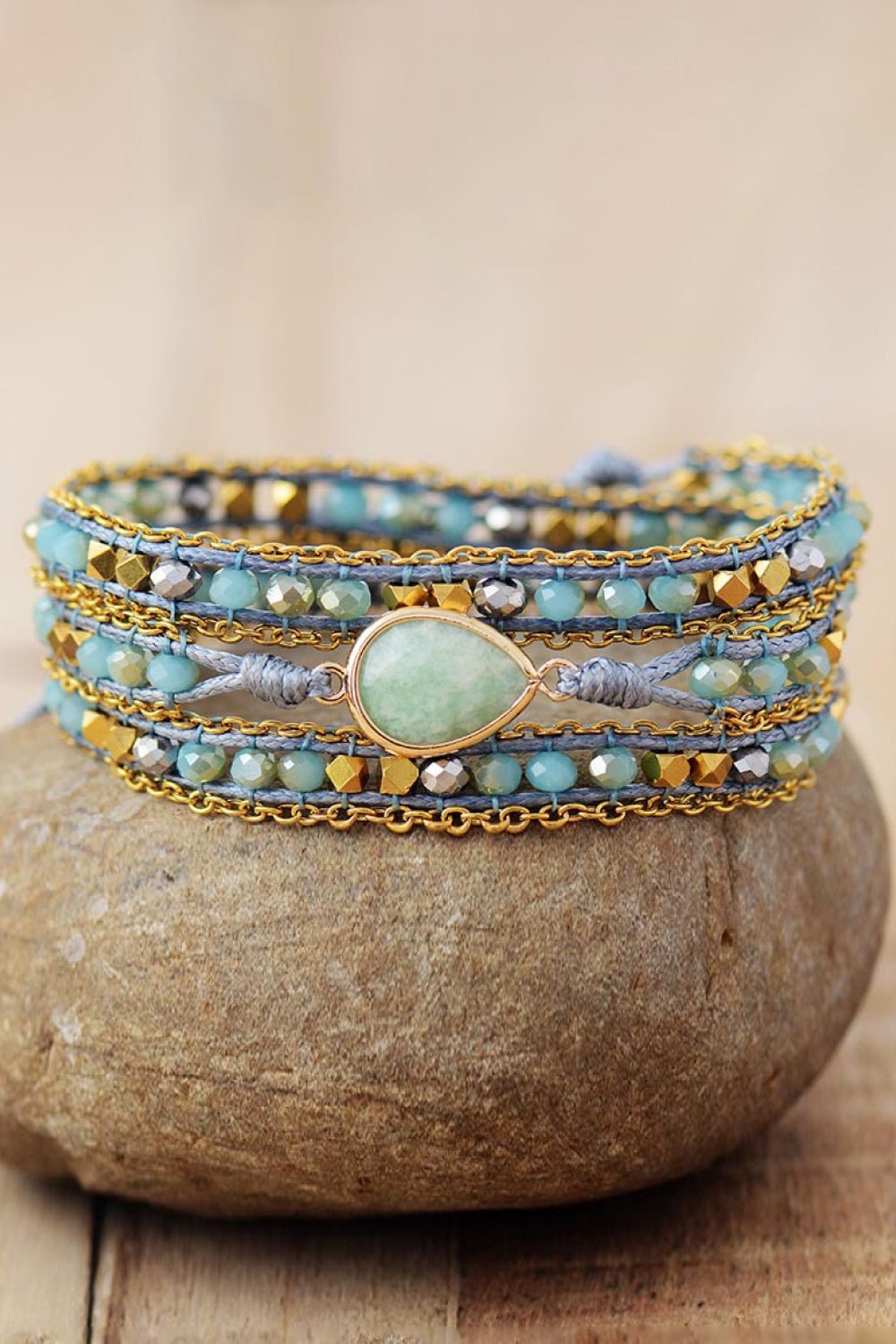 Handmade Teardrop Shape Triple Layer Beaded Bracelet - Coolpeacock