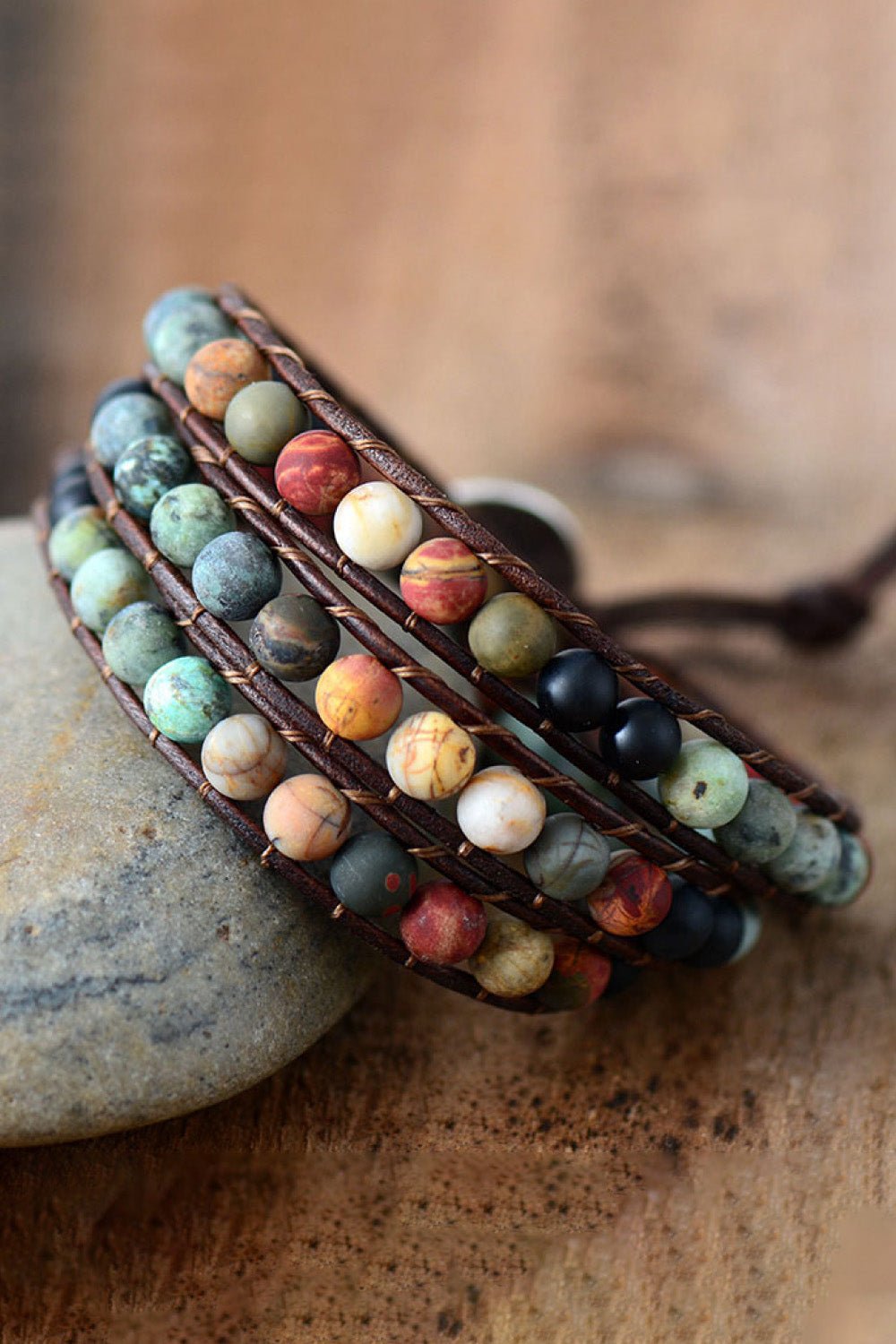 Handmade Triple Layer Beaded Agate Bracelet - Coolpeacock