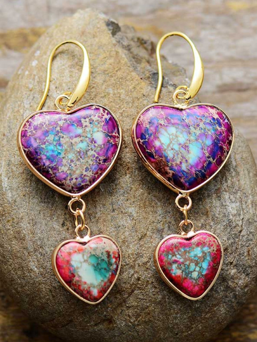 Heart Shape Imperial Jasper Dangle Earrings - Coolpeacock
